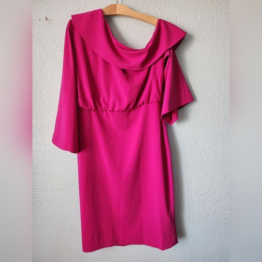 Badgley Mischka One Shoulder Fuchsia  Dress